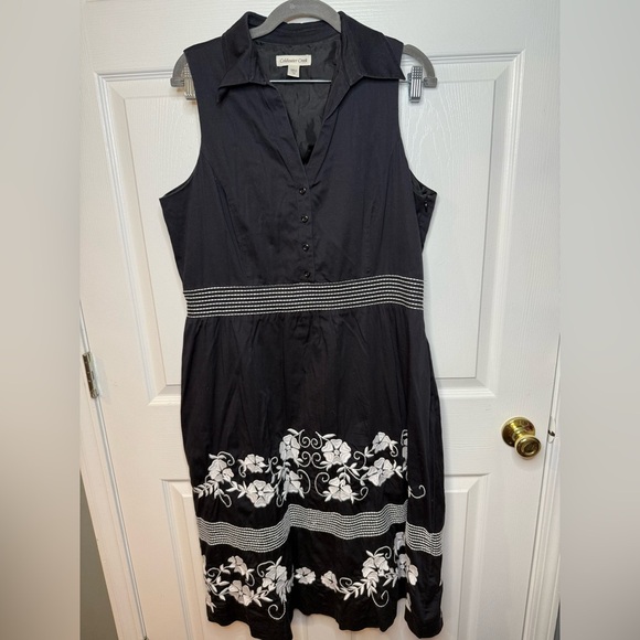 Coldwater Creek Black and White Embroidered Sleeveless Dress Size 16 GUC - Picture 1 of 6